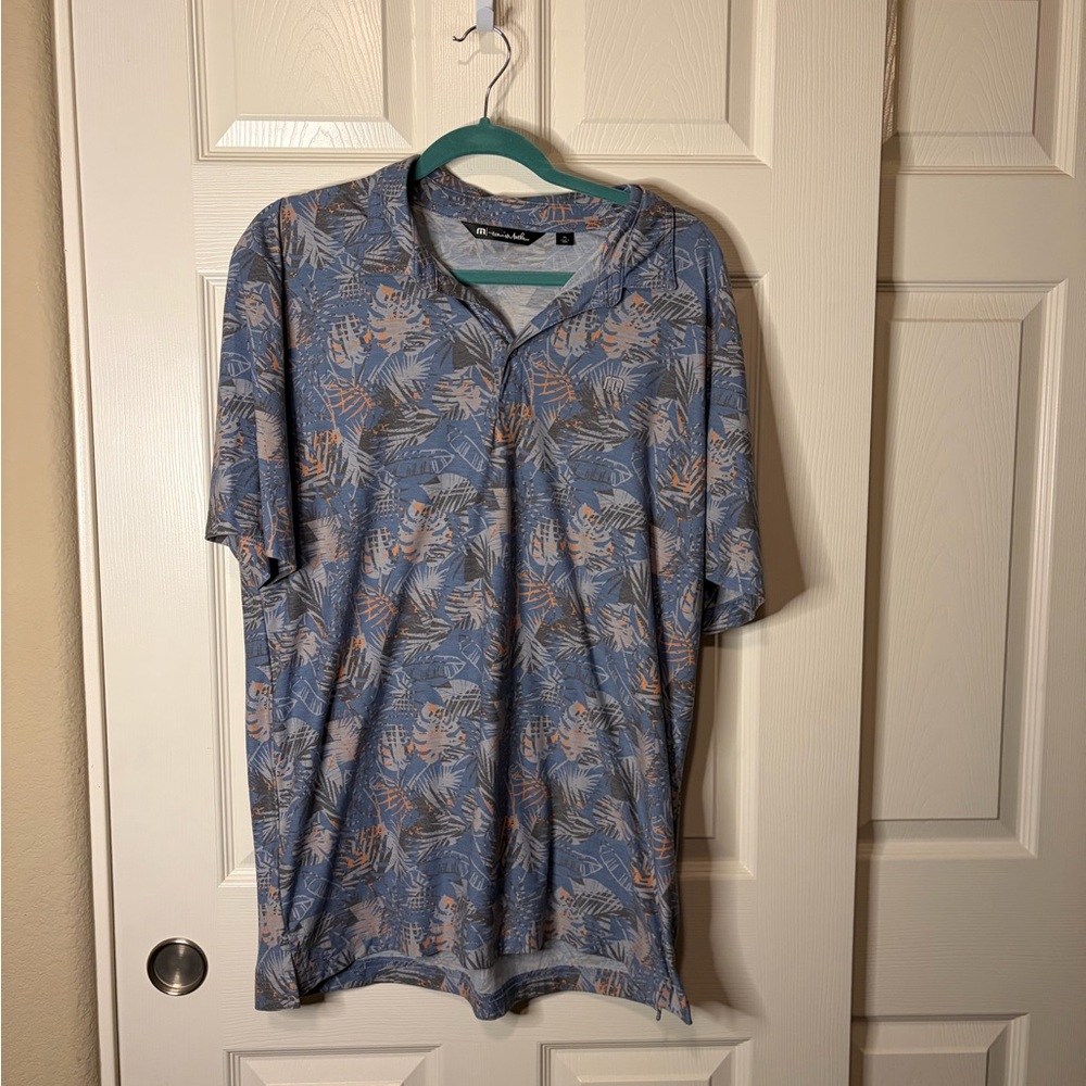 Men’s Travis Mathew Blue Palm Print S/S Polo Super Soft XL